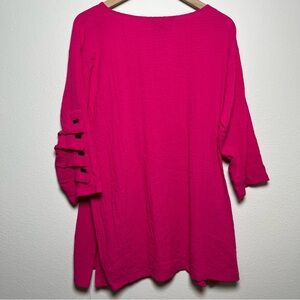Ali Miles Women Top Medium Hot Pink Textured Ruched Sleeve Lagenlook Art to Wear
